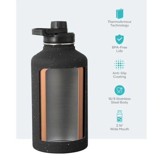 Buzio Trio Series Water Bottle with 3 Lids and Sleev 1.9L - Starry Black